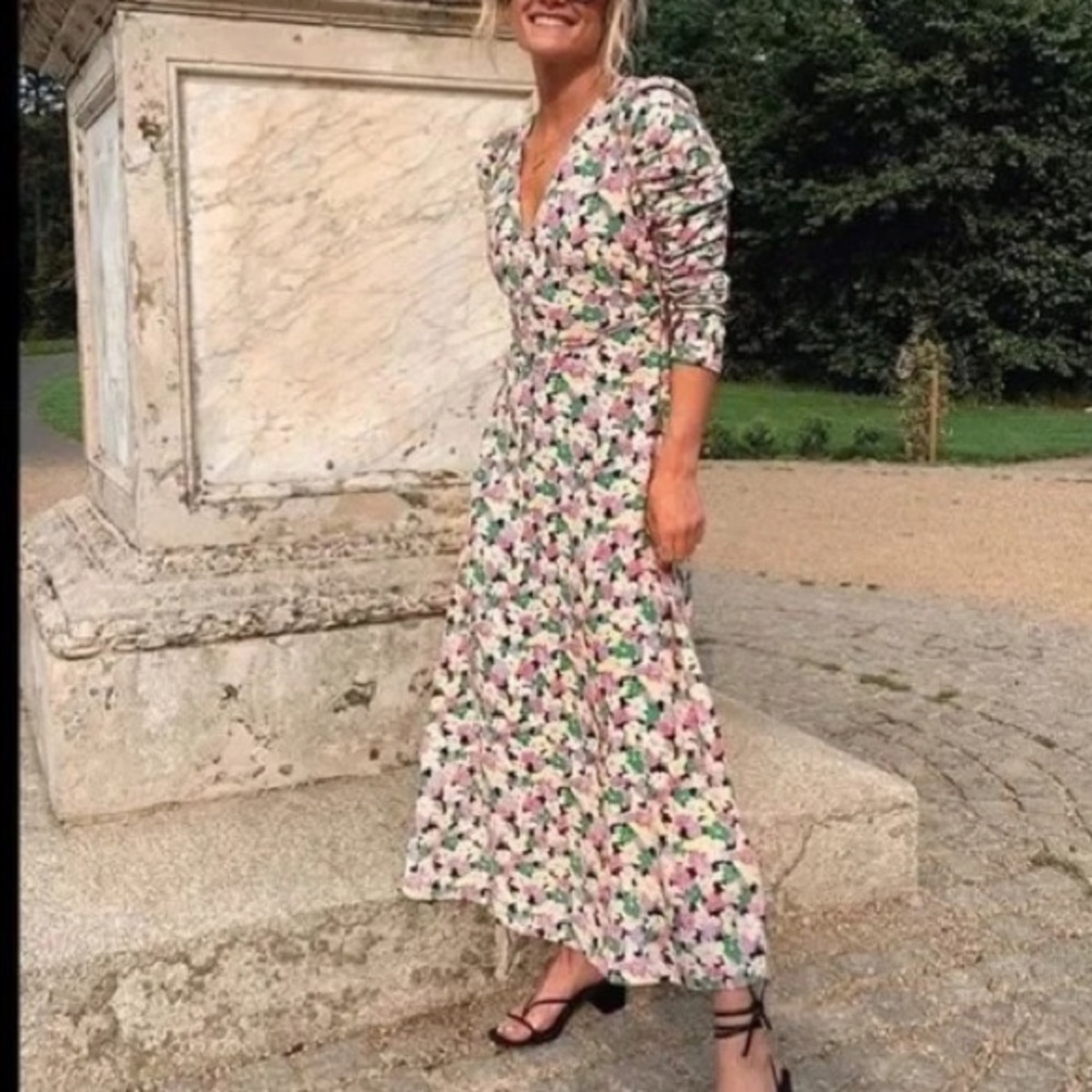 H&M Tencel Floral Smocked Gathered Sleeve Maxi Dress